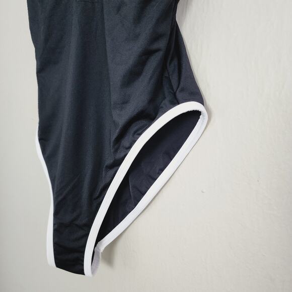 NWT Aqua 1/4 Placket Light Support Black White One-Piece Swimsuit - Picture 5 of 10